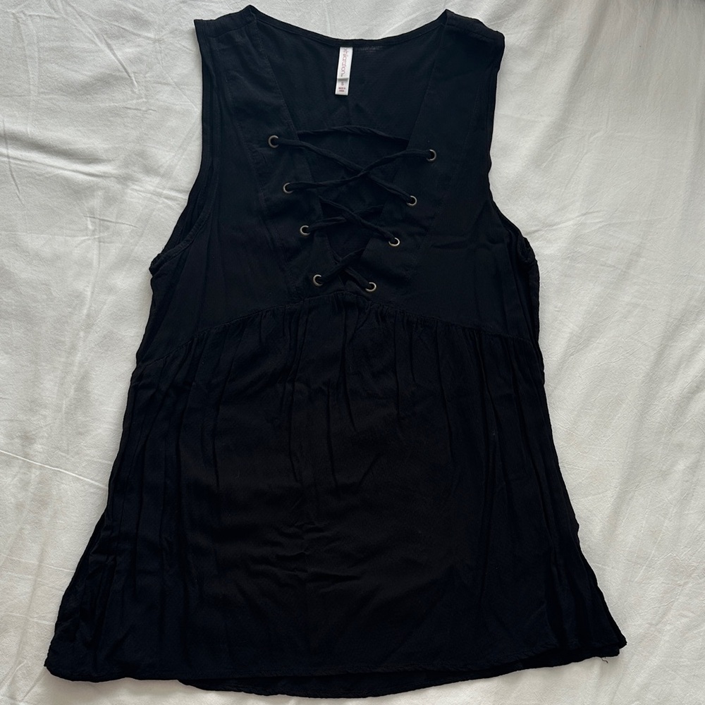 Xhilaration Black Lace-Up Tank Top